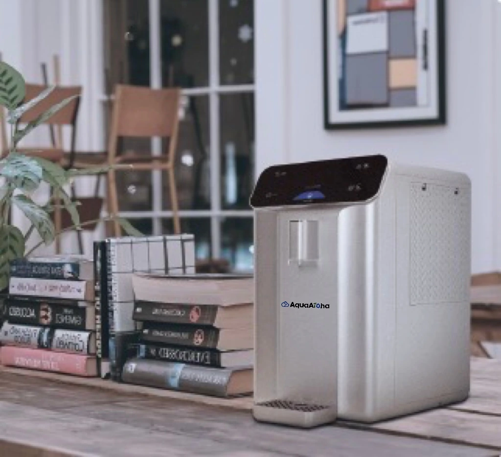AquaAloha A10 atmospheric water generator on a table in a home or office